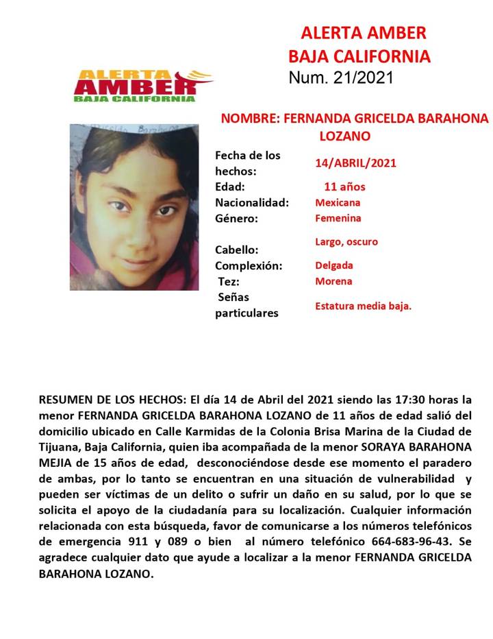 Alerta Amber Fernanda Gricelda Barahona